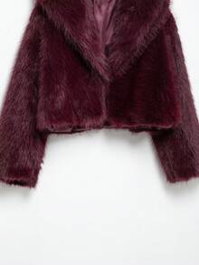 HH Women Solid Faux Fur Jackets Long Sleeves For Warmth Winter Coat Female Fashion Turn-Down Collar Loose Casual Outerwear - 酒紅色 - 查看 6