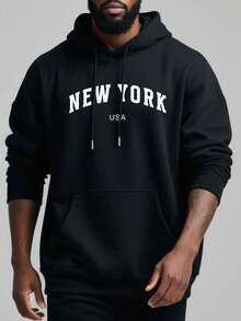 Men's Sweatshirt Long Sleeve Letter Print Fashionable Loose Style Casual Sweatshirt NEW YORK Letter Graphic Casual Sweatshirt, For Going Out, For Husband, Black Sweatshirt, NEW YORK Sweatshirt - Black - View 5