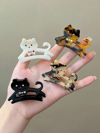 1 件迷你（2.36 英寸/6 厘米）女士和女孩多色醋酸镂空猫爪夹带水钻，卡哇伊卡通发爪装饰，可爱甜美动漫风格夹子，各种图案，适合各种场景，适合所有季节通勤穿着、Cos、装饰、派对，是家人和朋友发饰的不错选择时尚发夹秋季发夹秋季时尚发夹冬季度假装女士