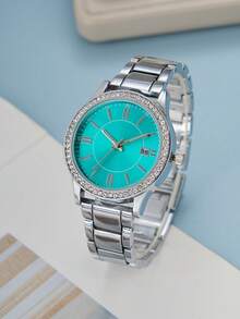 1 件女士银合金表带石英表，时尚简约休闲风格，带日历功能，适合日常佩戴 - 銀色 - 查看 1