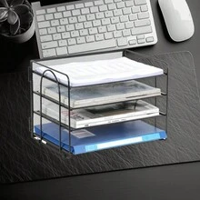 EasyPAG 4 Tier Desktop A4 Mesh Filing Tray Office Desk Tidy File Holder Paper Organiser Magazine Storage Rack With Stationery Drawer,Black - Black - View 9