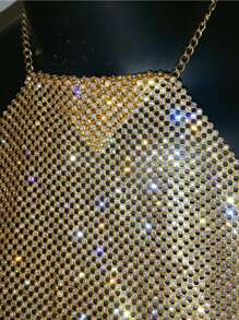 Women's Metallic Chain Rhinestone Necklace Strap, Shiny And Suitable For Music Festivals, Carnivals, Parties For Rave