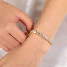 MDFUN Vòng tay tennis unisex 5.0mm, mạ vàng trắng/vàng vàng 18K, đính đá Cubic Zirconia tròn 5mm. Vòng tay tennis cổ điển. - Vàng - Xem 3