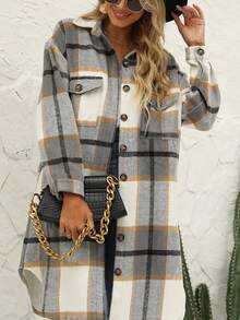 Chaqueta casual de mujer con botones y manga larga a cuadros, otoño