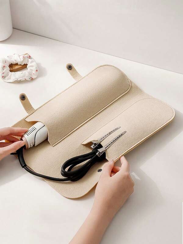 غطاء واقي، حقيبة تخزين، وسادة مقاومة للحرارة لمكواة الشعر أثناء السفر قطعة واحدة