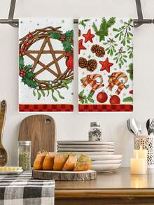 2 buc acuarelă Crăciun pitic roșu și alb camion brad de Crăciun auriu și argintiu fulgi de zăpadă om de zăpadă care ține cadouri Moș Crăciun globuri de Crăciun conuri de pin model Poinsettia prosoape de bucătărie decorațiuni pentru petreceri de Crăciun prosoape de bucătărie prosoape de bucătărie prosoape de mână prosoape de bucătărie prosoape de bucătărie pentru uscare potrivite pentru bucătărie restaurant masă