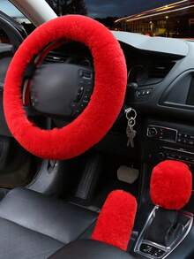 Universelle Plüsch Lenkradabdeckung Set, mit Handbremse & Gangschutz, Winter Kunstfell Handbremse & Gangschalthülle für Auto/SUV, Autoaccessoires