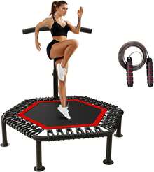 Juego 2 Piezas Trampolín de Fitness Portátil + Cuerda de Saltar, Trampolín para Ejercicio Universal 42 Pulgadas, con Mango Ajustable, para Uso en Interiores y Exteriores, Capacidad de 300KG - 1 - Ver 1