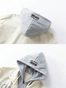 Men's Autumn/Winter Fashion Hooded Jacket With Letter Print, 2 In 1 - trắng - Xem 3