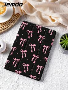 1 件黑色背景粉色蝴蝶结圆点图案平板电脑保护壳，适用于 Apple 10.2 英寸、Apple Pro 2021/2020 第 9/10 代、Galaxy Tab A8 10.5 英寸 2022、Matepad 10.4/Tab，防摔，带笔槽，支持睡眠/唤醒 - 彩色 - 查看 3