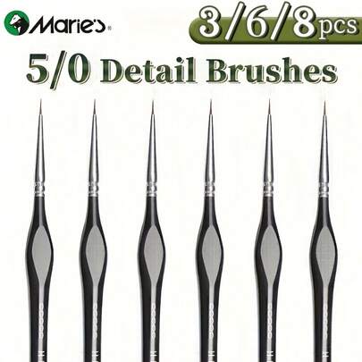  Marie's 00000 Fine Tip Paint Brush Set For Acrylic, Miniature Detail, 3/6/8pcs Nylon Hair Thin Extra Fine Paintbrushes With Triangular Handles, Professional Art Supplies For Watercolor, Craft, Models, Mini Figure, Egg, Rock Art Painting, Line Drawing, Great For Artists & Hobbyists