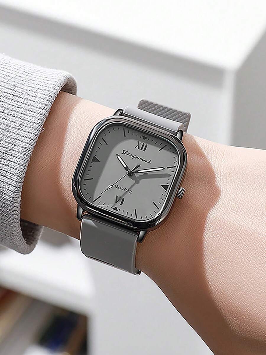1 件时尚方形男士手表，复古运动手表，商务休闲石英腕表，精美礼品 - 灰色 - 查看 1
