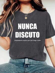 Plus Size Women Casual Skull Girl Swing Goth Style Graphic Round Neck Short Sleeve T-Shirt, Suitable For Spring, Summer, Autumn - Dark Grey - View 4