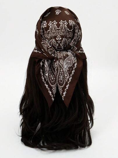 1pc Paisley Print Faux Silk Men's Bandana, Versatile Neck Scarf, Headband, Decoration