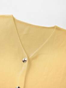 Áo khoác cardigan dệt kim tay ngắn cổ chữ V dành cho nữ của FOR BEAUTY, thời trang và thanh lịch, phù hợp cho công sở và dịp năm mới. - màu vàng nhạt - Xem 7