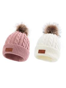 2 件 FAS 标志针织帽，男女通用，儿童保暖麻花针织帽 - 2pcs - 查看 23