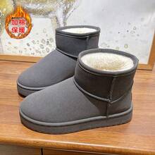 女士运动户外鞋、雪地靴，新款加绒加厚鞋，女士冬季平底百搭学生面包鞋 - 灰色 - 查看 2