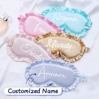 Antifaz para dormir personalizado, de doble cara del mismo color, de tela de satén, con correa elástica, Antifaz 2025, Antifaz de fiesta, con borde de volantes, versión para dama de honor y novia