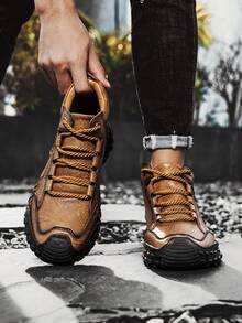 Zapatos casuales de media caña hechos a mano para hombres, zapatos deportivos simples y de moda con cordones, adecuados para uso diario, senderismo al aire libre, trekking, correr, color marrón, talla grande