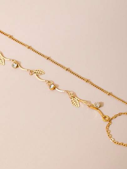 Fashionable European & American Style Jewelry, Beach Finger Chain Combo, Handmade Leaf Charm Bracelet Set, Multi-Piece Accessory Combo