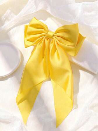 1pc Hair Bows For Women, Big Bow Hair Clips For Girls, Silky Satin Hair Ribbons Large Hair Barrettes Cute Aesthetic Hair Accessories, Metal Bow Hair Clips Neutral Color Yellow, Claw Clips, Hair Claws, Hair Slide, School Stuff