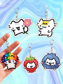 1pc/5pcs Acrylic Cute Cartoon Line Cat Keychain Clown Cat Pink Girl Cat Heart Balloon Kitten Animal Theme Keychain Pendant Car Keychain, Wallets,Car Keys, Bags, Friends', Anniversary S Christmas Gift Ideas Bag Accessories Lanyards With Id Holder Car Accessories Bag Charms