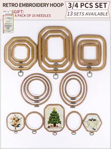 3 قطع/4 قطع أطواق تطريز خشبية بنية داكنة بطراز رجعي، أطواق تطريز DIY بطراز عتيق، أطواق غرزة متقاطعة، أطواق تطريز، أطواق لتعليق أحلام الريح، مصنوعة من ABS وPVC متين، مع خطافات معدنية برونزية للتعليق، يمكن استخدامها كديكور للحقائب والملابس والهواتف والمفاتيح، ديكور هالوين وعيد الميلاد، ديكور المكتب والسرير، تعليق السيارة، تشمل 16 إبرة تطريز للخياطة والاستخدام المنزلي