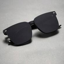 Men's Fashion Square Frame Glasses With Rivet Details For Daily Wear - C1 Black Frame Black Film - View 7
