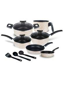 Cookware Set Casserole Set 9 Pieces Kit Nonstick Glass Lid Elegance With Cutlery - Blanco y Negro - Ver 2