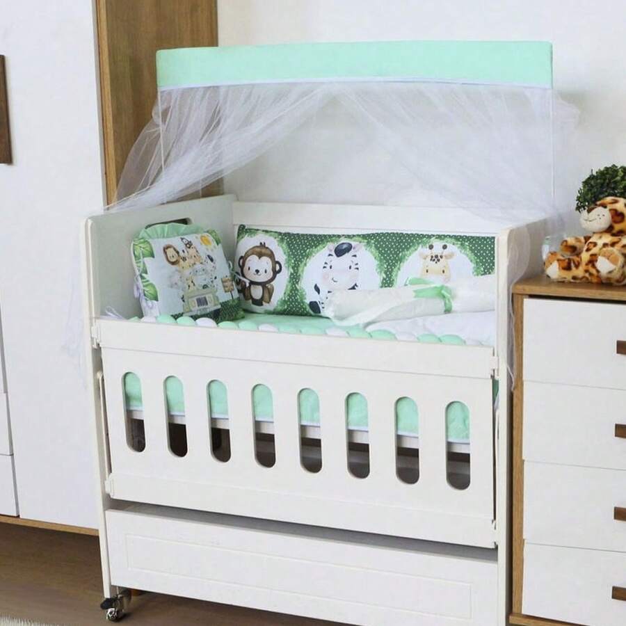 Kit Mini Berço Menina Menino com Trança Sublimado Light 10 Peças - Amiguinhos Da Floresta Verde - Visão 1