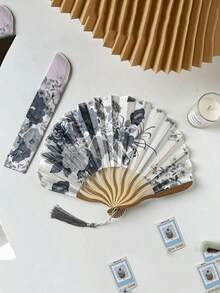 1个风扇配1个风扇罩，新款中国龙形扇叶风扇，可折叠手持风扇，日式风格，便携式，复古中国风 - 多色 - 查看 5