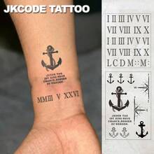 JKCODE TATTOO 防水设计半永久纹身,素描手,航海图案指南针 - 罗马数字 - 自我临时纹身,复古风格草本男女纹身贴纸 - 信仰图腾 - 手指、手臂和颈部临时纹身 - 藏蓝色 - 查看 6