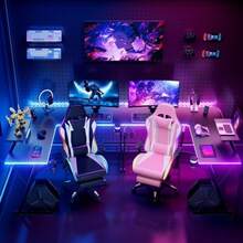 Modern L-Shaped Gaming Desk With Movable Monitor/Tablet Stand, Esports Desk, Game Table, Metal Frame Computer Table With Black Willow Wood Tabletop Or Carbon Fiber Desktop, Versatile L Shaped Corner Desk With Speaker + Light Strip + Headphone Hook + Cup Holder, Area Of Large Desk Surface: 10.59 Ft², Monitor Stand: 1.04 Ft², 51.03"X51.03"X29.25" - B & CF Desktop + Light Strip + Cup Holder + Headphone Hook - View 2