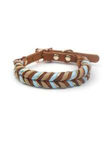 1pc Handmade Braided Genuine Leather Pet Collar, Suitable For Medium To Large Dogs, Multifunctional Leash