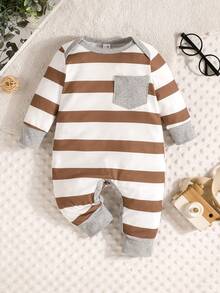 3件套男婴休闲舒适条纹星形图案长袖连体衣，轻薄透气，适合春夏穿着 - 彩色 - 查看 6