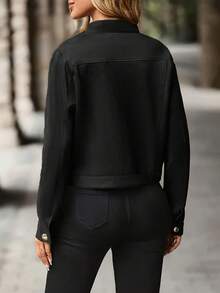 Fashionable Stand-Up Collar Long-Sleeved Jacket, Decorative Cover, Front And Center Buttons, Soft And Comfortable, Suitable For Spring And Autumn Seasons - Black - View 2