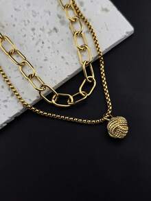 1pc Vintage Luxurious Stainless Steel Multi-Layer Tennis Pendant Necklace, Gold Color, Suitable For Women's Daily Wear, Gift For Lover, Friend, Family, Sister, Birthday, Anniversary, Party Jewelry - Gold - View 2