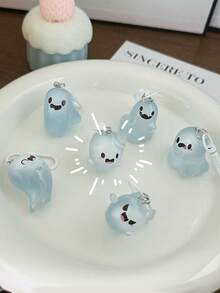 6pcs ABS Material Cute Halloween Jelly Ghost Keychains - 3D Cartoon Luminous Elf Pendant - Couples & Friends Backpack Accessories - Halloween Small Gifts