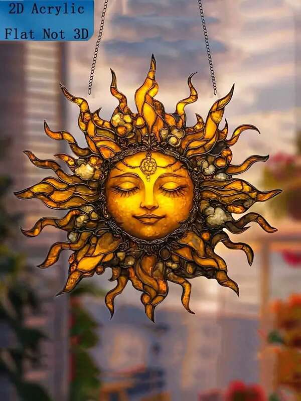 A Bohemian Style Sun Catcher Wall Art - 6"X6" Gold Acrylic - Modern Graphic Symbol - Wall Mount - Thanksgiving And Christmas Decor - For Home Office & Spiritual Room - Outdoor Compatible