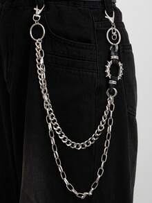 1 قطعة سلسلة جينز معدنية مطرزة بنقشات هندسية بطراز الشارع البانك، حزام خصر معدني عتيق حاد، مناسب لجميع المناسبات والأعياد والأكسسوارات الشارعية وإكسسوارات الجينز