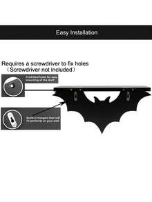 Estante de murciélago con 3 ganchos para llaves, estantes flotantes negros para la sala de estar - Habitación gótica de Halloween - Multicolor - Ver 4