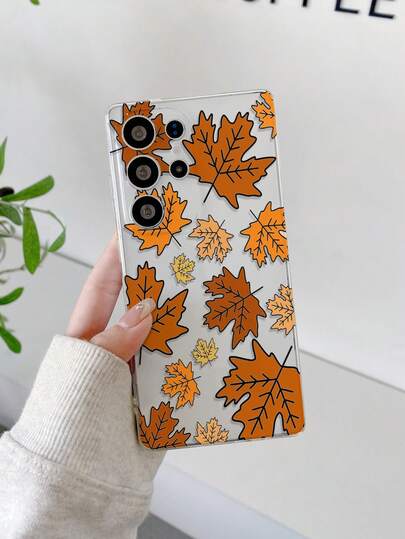 1 pieza Funda de teléfono con diseño de hoja de arce, con recorte preciso para protección de la cámara compatible con Samsung, Apple, Nothing, Pixel, INFINIX, Redmi