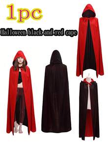 Capa de vampiro negra y roja para adultos con capucha, capa con capucha reversible y unisex, capa de vampiro/pirata para mujeres y hombres, disfraz de Halloween para fiesta y cosplay