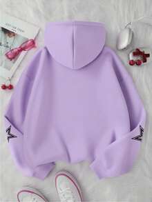 Teen Girl Letter Print Sweatshirt, Casual Hooded Long Sleeve Sweatshirt, Back To School - Purple - View 3