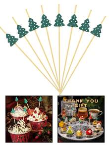 100 pièces - Piques à cocktail en bambou en forme d'arbre de Noël, cure-dents décoratifs de Noël - Piques à cocktail de Noël - Brochettes en bambou en forme d'arbre de Noël convenant pour les amuse-gueules, les plateaux de viande, les aliments, les petits gâteaux, les sandwichs, les boissons, les fournitures de fête à thème de Noël - Décorations pour fruits et boissons, fournitures de fête de Noël