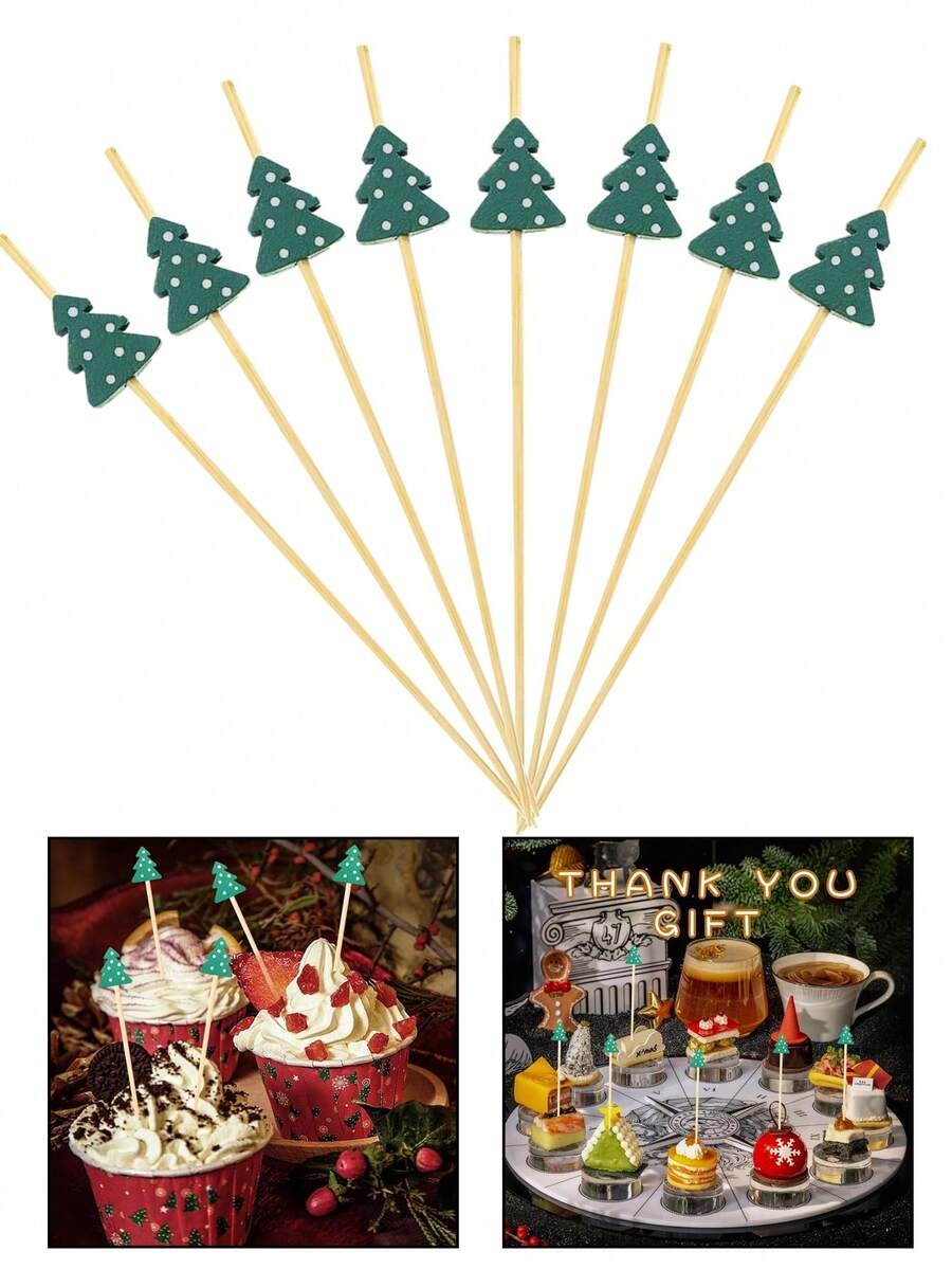100 pièces - Piques à cocktail en bambou en forme d'arbre de Noël, cure-dents décoratifs de Noël - Piques à cocktail de Noël - Brochettes en bambou en forme d'arbre de Noël convenant pour les amuse-gueules, les plateaux de viande, les aliments, les petits gâteaux, les sandwichs, les boissons, les fournitures de fête à thème de Noël - Décorations pour fruits et boissons, fournitures de fête de Noël