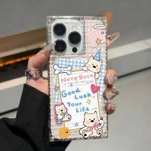 Funda rosa con diseño de cuadrícula West Highland New Cube con orificio grande y ángulo recto. Compatible con teléfonos móviles 16/15/14/13/12 Pro, 14, 15, 16 Plus y 12 Pro. Superficie brillante, anticaídas y protectora. Ideal para cumpleaños y fiestas. - transparente - Ver 1
