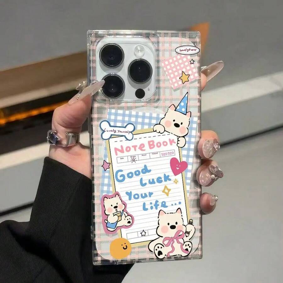 Funda rosa con diseño de cuadrícula West Highland New Cube con orificio grande y ángulo recto. Compatible con teléfonos móviles 16/15/14/13/12 Pro, 14, 15, 16 Plus y 12 Pro. Superficie brillante, anticaídas y protectora. Ideal para cumpleaños y fiestas. - transparente - Ver 1