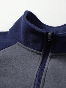 AOMDOTB Plus Size Loose Sherpa Sweatshirt, Casual Outdoor Warm Jacket, Half-Zip Fleece Pullover - Blue - View 9