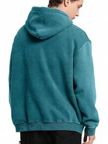 FAIABLE Mens Hoodies Oversized Unisex Wash Hoodie Heavyweight Fleece Vintage Cotton Sweatshirt Men Women Streetwear - 深青色 - 查看 6